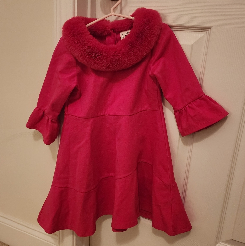 Janie and Jack Hot Pink Dress with Fur Trim